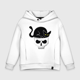 Детское худи Oversize хлопок с принтом Skull Cat в Петрозаводске, френч-терри — 70% хлопок, 30% полиэстер. Мягкий теплый начес внутри —100% хлопок | боковые карманы, эластичные манжеты и нижняя кромка, капюшон на магнитной кнопке | Тематика изображения на принте: animal | cat | cute | kitty | meow | друг | животные | киска | кися | китти | кот | котенок | котик | котэ | кошечка | кошка | мур | мяу | питомец | скелет | череп