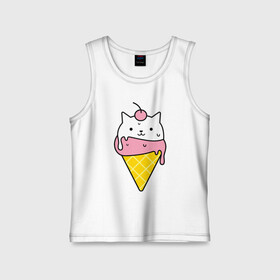 Детская майка хлопок с принтом Ice Cream Cat в Петрозаводске,  |  | Тематика изображения на принте: animal | cat | cute | ice cream | kitty | meow | друг | животные | киска | кися | китти | кот | котенок | котик | котэ | кошечка | кошка | мороженое | мур | мяу | питомец