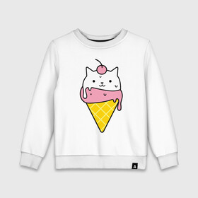 Детский свитшот хлопок с принтом Ice Cream Cat в Петрозаводске, 100% хлопок | круглый вырез горловины, эластичные манжеты, пояс и воротник | Тематика изображения на принте: animal | cat | cute | ice cream | kitty | meow | друг | животные | киска | кися | китти | кот | котенок | котик | котэ | кошечка | кошка | мороженое | мур | мяу | питомец