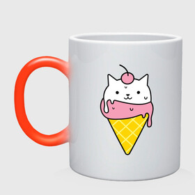 Кружка хамелеон с принтом Ice Cream Cat в Петрозаводске, керамика | меняет цвет при нагревании, емкость 330 мл | Тематика изображения на принте: animal | cat | cute | ice cream | kitty | meow | друг | животные | киска | кися | китти | кот | котенок | котик | котэ | кошечка | кошка | мороженое | мур | мяу | питомец