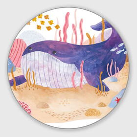 Коврик для мышки круглый с принтом Отдыхающий кит в Петрозаводске, резина и полиэстер | круглая форма, изображение наносится на всю лицевую часть | арт | звезда | кит | кораллы | море | морская звезда | океан | песок | природа | рисунок | рыба | рыбки | рыбы | синий кит