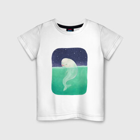Детская футболка хлопок с принтом Белуха в Петрозаводске, 100% хлопок | круглый вырез горловины, полуприлегающий силуэт, длина до линии бедер | Тематика изображения на принте: арт | белуха | звезда | звёзды | море | ночное небо | ночь | океан | природа | рисунок