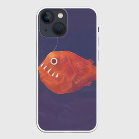 Чехол для iPhone 13 mini с принтом Удильщик в Петрозаводске,  |  | арт | глубина | глубина моря | глубина океана | дно | дно морское | море | морской чёрт | океан | природа | рисунок | рыба | тьма | удильщик | фонарик | фонарь | хищник