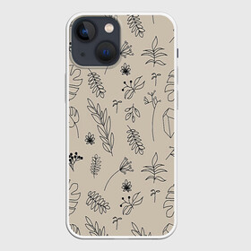 Чехол для iPhone 13 mini с принтом Цветы и листья в Петрозаводске,  |  | art | green | абстракция | арт | ветки | изумруд | лето | листья | листья деревьев | молодёжная | пальма | пано | цветы