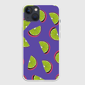 Чехол для iPhone 13 с принтом Лаймы в Петрозаводске,  |  | зелёная | лайм | фиолетовая | фрукты | цитрус