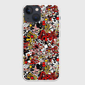 Чехол для iPhone 13 mini с принтом Абстрактный разноцветный узор в Петрозаводске,  |  | абстрактный | граффити | желтый | красный | мазня | молодежный | популярный | разноцветный | рисунок | современный | черный