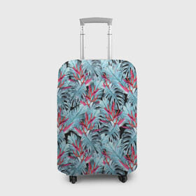 Чехол для чемодана 3D с принтом Розово-голубой тропический  в Петрозаводске, 86% полиэфир, 14% спандекс | двустороннее нанесение принта, прорези для ручек и колес | листья | листья монстеры | монстера | папоротник | пляжный | тропический | цветочный