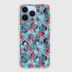 Чехол для iPhone 13 Pro с принтом Розово голубой тропический в Петрозаводске,  |  | листья | листья монстеры | монстера | папоротник | пляжный | тропический | цветочный