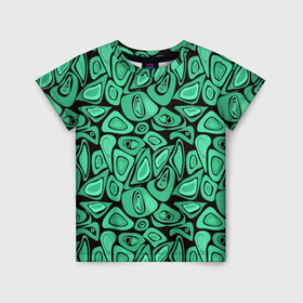 Детская футболка 3D с принтом Зеленый абстрактный узор в Петрозаводске, 100% гипоаллергенный полиэфир | прямой крой, круглый вырез горловины, длина до линии бедер, чуть спущенное плечо, ткань немного тянется | абстрактный | в горошек | граффити | детский современный | зелено черный | простой | ретро