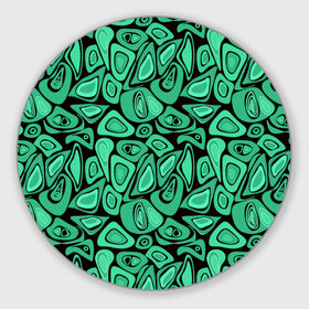 Коврик для мышки круглый с принтом Зеленый абстрактный узор в Петрозаводске, резина и полиэстер | круглая форма, изображение наносится на всю лицевую часть | абстрактный | в горошек | граффити | детский современный | зелено черный | простой | ретро