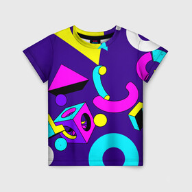 Детская футболка 3D с принтом Геометрические фигуры в Петрозаводске, 100% гипоаллергенный полиэфир | прямой крой, круглый вырез горловины, длина до линии бедер, чуть спущенное плечо, ткань немного тянется | геометрический | красочный | мода | разноцветные 90 е | стиль | структура | текстура | ткань | узор | фон | цвет