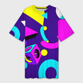 Платье-футболка 3D с принтом Геометрические фигуры в Петрозаводске,  |  | геометрический | красочный | мода | разноцветные 90 е | стиль | структура | текстура | ткань | узор | фон | цвет