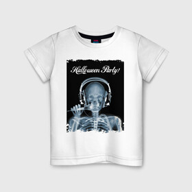 Детская футболка хлопок с принтом Halloween Party в Петрозаводске, 100% хлопок | круглый вырез горловины, полуприлегающий силуэт, длина до линии бедер | Тематика изображения на принте: halloween | party | skeleton | x ray | вечеринка | рентген | скелет | хэллоуин