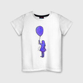 Детская футболка хлопок с принтом Девочка с шариком в Петрозаводске, 100% хлопок | круглый вырез горловины, полуприлегающий силуэт, длина до линии бедер | акварель | воздушный шарик | девочка | космос