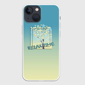 Чехол для iPhone 13 mini с принтом Время релакса в Петрозаводске,  |  | градиентный | дерево | иллюстрация | картина | отдых | пастельный тон | размытый фон | туристический