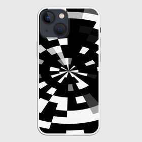 Чехол для iPhone 13 mini с принтом Черно белый фон иллюзии в Петрозаводске,  |  | абстрактный | геометрический | дизайн | иллюзия | кривая | линии | пиксель | текстура | узор