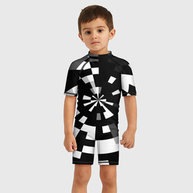 Детский купальный костюм 3D с принтом Черно белый фон иллюзии в Петрозаводске, Полиэстер 85%, Спандекс 15% | застежка на молнии на спине | абстрактный | геометрический | дизайн | иллюзия | кривая | линии | пиксель | текстура | узор