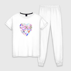 Женская пижама хлопок с принтом сердце из цветов в Петрозаводске, 100% хлопок | брюки и футболка прямого кроя, без карманов, на брюках мягкая резинка на поясе и по низу штанин | лепестки | любовь | растение | сердце | цветы