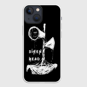 Чехол для iPhone 13 mini с принтом Сиреноголовый ЧБ Siren Head в Петрозаводске,  |  | forest | games | monster | night | siren head | детям | игры | лес | монстр | надпись | ночь | сирена | сиреноголовый | солнце | страшилка | текст | темно | туман | ужастик | хоррор