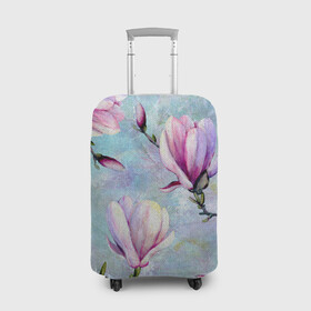 Чехол для чемодана 3D с принтом Живописная магнолия в Петрозаводске, 86% полиэфир, 14% спандекс | двустороннее нанесение принта, прорези для ручек и колес | бутоны | весна | живописный | живопись | картина | крупные цветы | магнолия | небесный | нежные | холст | художественный | цветочки | цветочный | цветы