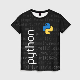 Женская футболка 3D с принтом PYTHON / ПАЙТОН в Петрозаводске, 100% полиэфир ( синтетическое хлопкоподобное полотно) | прямой крой, круглый вырез горловины, длина до линии бедер | big data | hacker | it | python | айти | база данных | взлом | искусственный интелект. | кодер | нейросети | пайтон | питон | прогер | программирование | программист | разработчик | хакер | языки программирования