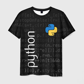 Мужская футболка 3D с принтом PYTHON / ПАЙТОН в Петрозаводске, 100% полиэфир | прямой крой, круглый вырез горловины, длина до линии бедер | Тематика изображения на принте: big data | hacker | it | python | айти | база данных | взлом | искусственный интелект. | кодер | нейросети | пайтон | питон | прогер | программирование | программист | разработчик | хакер | языки программирования