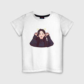 Детская футболка хлопок с принтом Aeong  в Петрозаводске, 100% хлопок | круглый вырез горловины, полуприлегающий силуэт, длина до линии бедер | aeong sticker | black pink | bts | kpop | кошка | чон соми