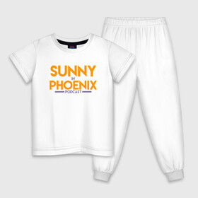 Детская пижама хлопок с принтом Sunny In Phoenix в Петрозаводске, 100% хлопок |  брюки и футболка прямого кроя, без карманов, на брюках мягкая резинка на поясе и по низу штанин
 | Тематика изображения на принте: basketball | mvp | nba | phoenix | sport | streetball | suns | аризона | баскетбол | игра | крис пол | мяч | нба | санс | спорт | стритбол | тренер | финикс | чемпион