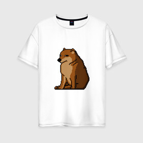 Женская футболка хлопок Oversize с принтом Собака Мем! в Петрозаводске, 100% хлопок | свободный крой, круглый ворот, спущенный рукав, длина до линии бедер
 | bonk | doge | бонк | верный друг | взгляд | доге | животные | пиксельный | пушистик | собака | чимис