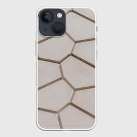 Чехол для iPhone 13 mini с принтом Ячейки в Петрозаводске,  |  | 3d | бежевый | бетон | плиты | серый | соты | спокойный | структура | текстура | ячеистый