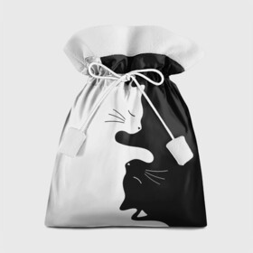 Подарочный 3D мешок с принтом Коты инь янь в Петрозаводске, 100% полиэстер | Размер: 29*39 см | cat | домашние животные | звери | инь и янь | инь янь | кот | коты | кошка | кошки | черно белое | чернобелое | черное и белое
