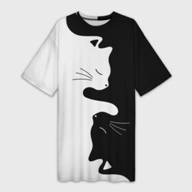 Платье-футболка 3D с принтом Коты инь янь в Петрозаводске,  |  | cat | домашние животные | звери | инь и янь | инь янь | кот | коты | кошка | кошки | черно белое | чернобелое | черное и белое