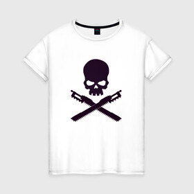 Женская футболка хлопок с принтом Warhammer Roger в Петрозаводске, 100% хлопок | прямой крой, круглый вырез горловины, длина до линии бедер, слегка спущенное плечо | chainsword | jolly roger | pirate | skull | warhammer | вархаммер | пиломеч | пиратский флаг | череп