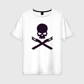 Женская футболка хлопок Oversize с принтом Warhammer Roger в Петрозаводске, 100% хлопок | свободный крой, круглый ворот, спущенный рукав, длина до линии бедер
 | chainsword | jolly roger | pirate | skull | warhammer | вархаммер | пиломеч | пиратский флаг | череп