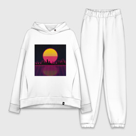 Женский костюм хлопок Oversize с принтом Neon City в Петрозаводске,  |  | city | neon | retrowave | sunset | город | закат | неон | ретровейв