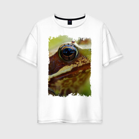 Женская футболка хлопок Oversize с принтом Глаз лягушки в Петрозаводске, 100% хлопок | свободный крой, круглый ворот, спущенный рукав, длина до линии бедер
 | глаз | глаз лягушки | круто | лягушка | модно | номер один | тренд