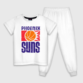 Детская пижама хлопок с принтом Phoenix Suns в Петрозаводске, 100% хлопок |  брюки и футболка прямого кроя, без карманов, на брюках мягкая резинка на поясе и по низу штанин
 | Тематика изображения на принте: basketball | mvp | nba | phoenix | sport | streetball | suns | аризона | баскетбол | игра | крис пол | мяч | нба | санс | спорт | стритбол | тренер | финикс | чемпион
