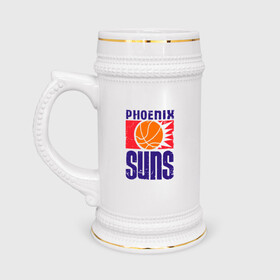 Кружка пивная с принтом Phoenix Suns в Петрозаводске,  керамика (Материал выдерживает высокую температуру, стоит избегать резкого перепада температур) |  объем 630 мл | basketball | mvp | nba | phoenix | sport | streetball | suns | аризона | баскетбол | игра | крис пол | мяч | нба | санс | спорт | стритбол | тренер | финикс | чемпион