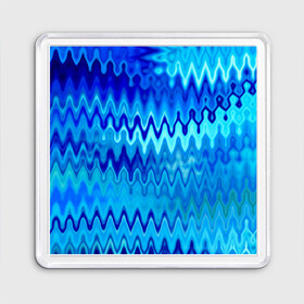 Магнит 55*55 с принтом Синий-голубой абстрактный узор в Петрозаводске, Пластик | Размер: 65*65 мм; Размер печати: 55*55 мм | Тематика изображения на принте: абстрактный | волны | зигзаг | размытый узор | синий | современный