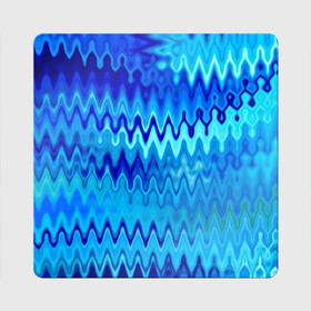 Магнит виниловый Квадрат с принтом Синий-голубой абстрактный узор в Петрозаводске, полимерный материал с магнитным слоем | размер 9*9 см, закругленные углы | абстрактный | волны | зигзаг | размытый узор | синий | современный