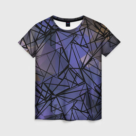 Женская футболка 3D с принтом Синий-бежевый абстрактный узор в Петрозаводске, 100% полиэфир ( синтетическое хлопкоподобное полотно) | прямой крой, круглый вырез горловины, длина до линии бедер | абстрактный | мужской | полигональный узор | синий | современный | текстура | фиолетовый