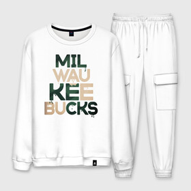 Мужской костюм хлопок с принтом Milwaukee Bucks в Петрозаводске, 100% хлопок | на свитшоте круглая горловина, мягкая резинка по низу. Брюки заужены к низу, на них два вида карманов: два “обычных” по бокам и два объемных, с клапанами, расположенные ниже линии бедра. Брюки с мягкой трикотажной резинкой на поясе и по низу штанин. В поясе для дополнительного комфорта — широкие завязки | antetokounmpo | basketball | bucks | giannis | milwaukee | mvp | nba | sport | streetball | адетокумбо | бакс | баскетбол | игра | милуоки | мяч | нба | олень | спорт | стритбол | тренер | чемпион | янис