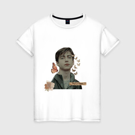 Женская футболка хлопок с принтом Эйдан Галлагер в Петрозаводске, 100% хлопок | прямой крой, круглый вырез горловины, длина до линии бедер, слегка спущенное плечо | актёр | бабочки | мотивация | эйдан галлагер | эстетика