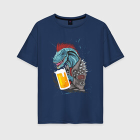 Женская футболка хлопок Oversize с принтом Пивозавр - Гранж в Петрозаводске, 100% хлопок | свободный крой, круглый ворот, спущенный рукав, длина до линии бедер
 | dinosaur | pivo | pivozavr | гранж | динозавр | прикол