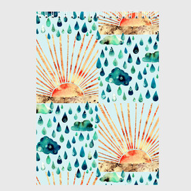 Скетчбук с принтом Осенний паттерн: Дождь и солнце в Петрозаводске, 100% бумага
 | 48 листов, плотность листов — 100 г/м2, плотность картонной обложки — 250 г/м2. Листы скреплены сверху удобной пружинной спиралью | 3d | blue | clouds | overcast | rain | raindrops | sun | sunset | watercolor | weather | акварель | дизайн | дождливый | дождь | закат | капли | коллаж | лучи | непогода | облака | осенний | осень | паттерн | погода | рассвет | синий