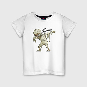 Детская футболка хлопок с принтом Happy Halloween в Петрозаводске, 100% хлопок | круглый вырез горловины, полуприлегающий силуэт, длина до линии бедер | dab | gesture | halloween | holiday | mummy | жест | мумия | праздник | хэллоуин