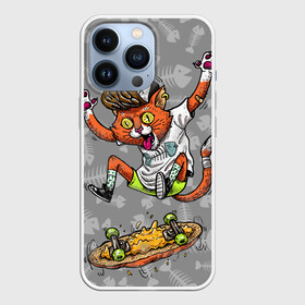 Чехол для iPhone 13 Pro с принтом SK8CAT в Петрозаводске,  |  | Тематика изображения на принте: cat | fishbone | meow | sk8 | skate | skateboarding | кот | мяу | скейт | скейтбординг