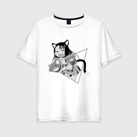 Женская футболка хлопок Oversize с принтом Нагаторо-сан кошечка в Петрозаводске, 100% хлопок | свободный крой, круглый ворот, спущенный рукав, длина до линии бедер
 | аниме | кошка | нагаторо | неко | садистка | ученица | хаясэ | школьница
