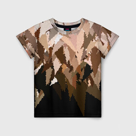 Детская футболка 3D с принтом Бежево-коричневая мозаика  в Петрозаводске, 100% гипоаллергенный полиэфир | прямой крой, круглый вырез горловины, длина до линии бедер, чуть спущенное плечо, ткань немного тянется | абстрактный | бежевый | камуфляж | коричневый | мозаика | молодежный | мужской | современный | соты | текстура
