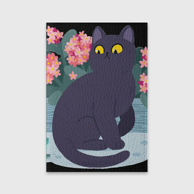Обложка для паспорта матовая кожа с принтом Кот, лягушка и клумба в Петрозаводске, натуральная матовая кожа | размер 19,3 х 13,7 см; прозрачные пластиковые крепления | арт | клумба | космос | кот | котейка | кошка | лягушка | рисунок | розовые цветы | розовый цветок | цветы | чёрная кошка | чёрный кот